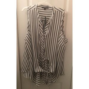 Front Tie Sleeveless White w/ Black Stripes Shirt